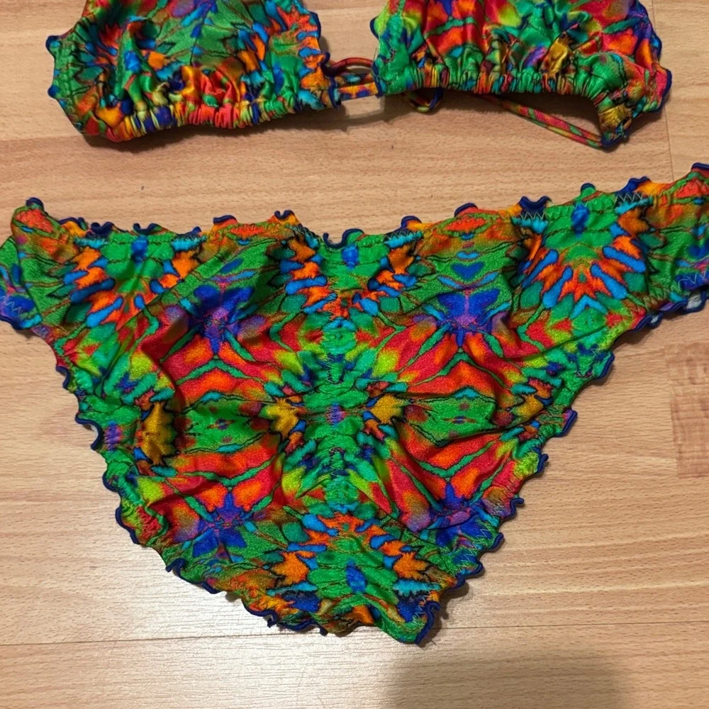 Luli Fama Multicolor Floral Tie-Back Bikini - Green, Red, Blue, Orange, Yellow - Picture 2 of 3